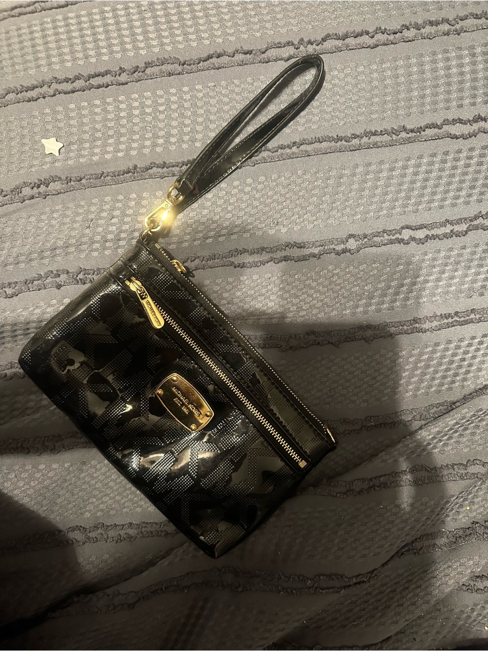 Michael Kors Black Interior Logo Lined Wristlet with Gold Zipper
